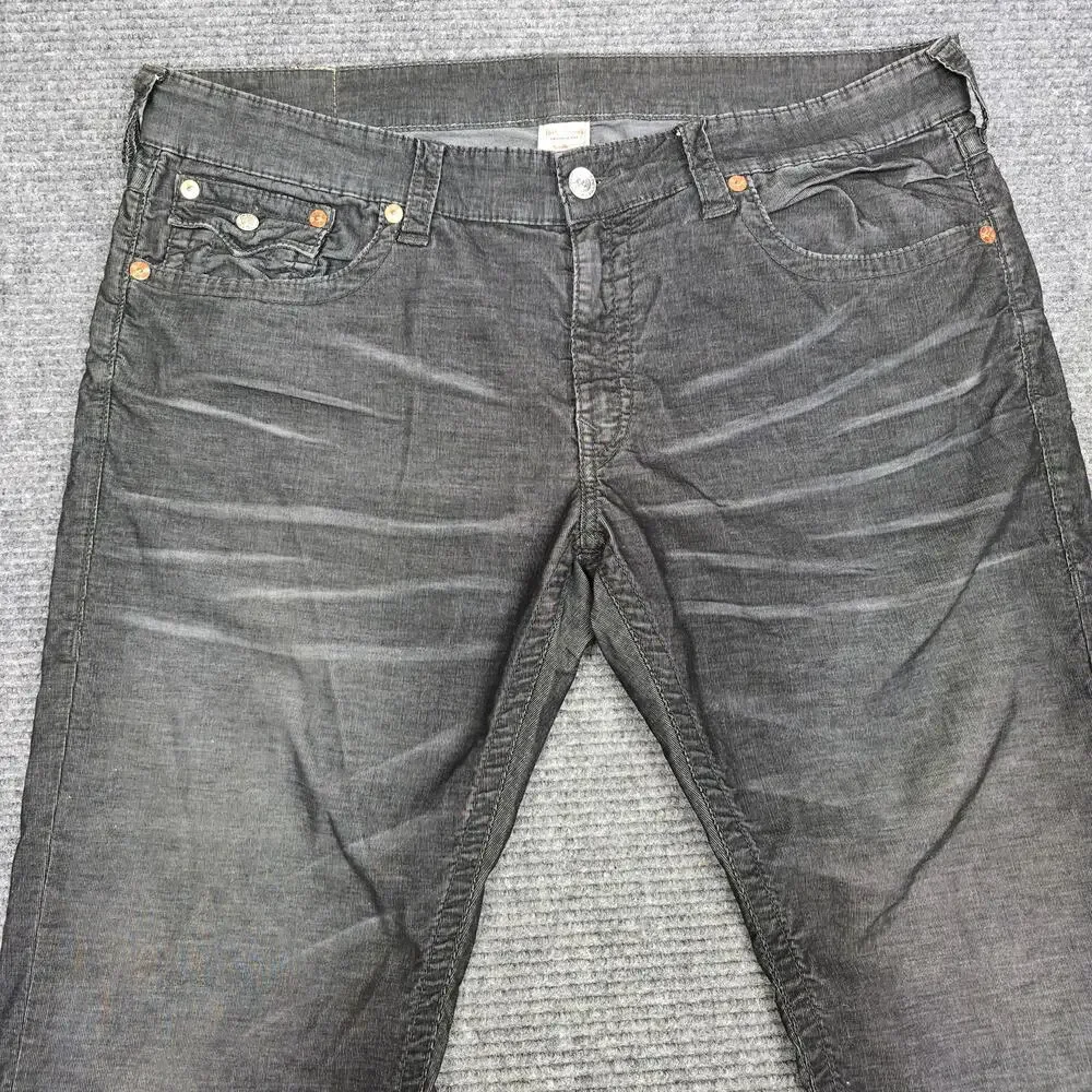 True Religion Ricky Twill Jeans Mens 40x33 Gray Relaxed Straight Flap Pocket